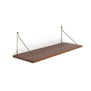 Teak bookshelf with brass wall brackets