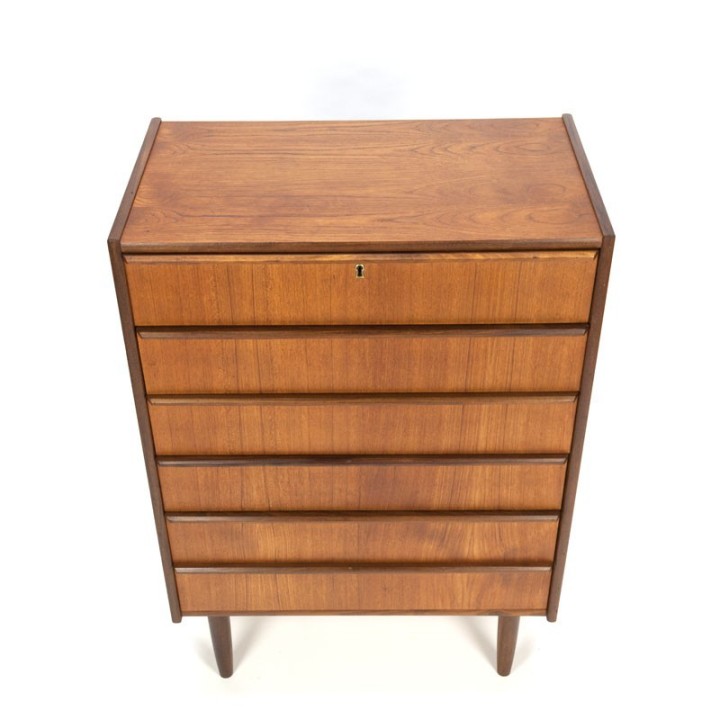 Deense ladekast met 6 lades in teakhout