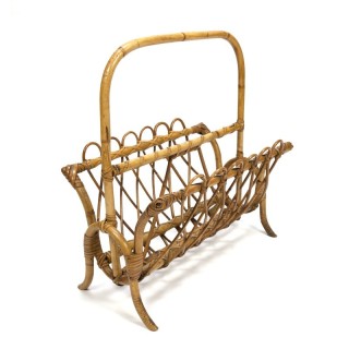 Magazine rack with woven bamboo