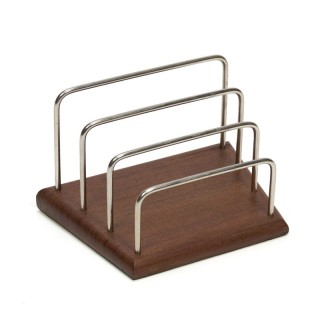 Vintage brievenhouder op teakhouten voet