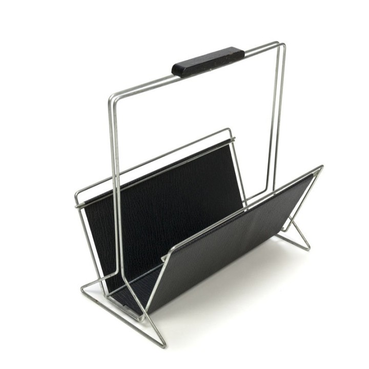 Vintage newspaper rack with black skai