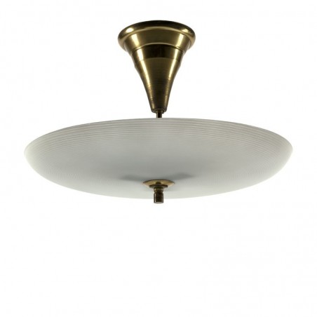 Large ceiling lamp with glass and brass