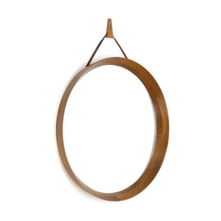 Danish round mirror on leather cord