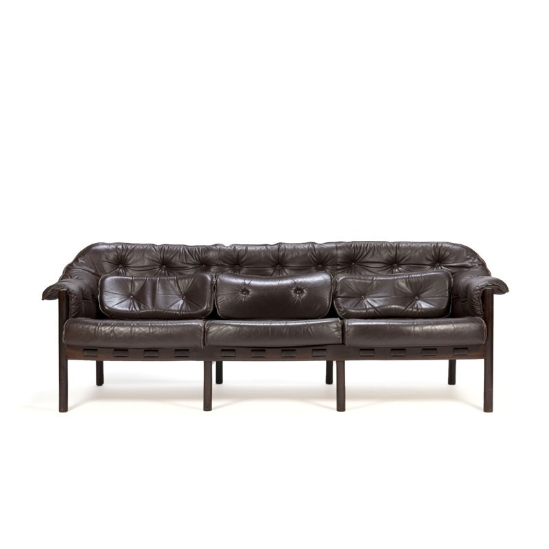 Arne Norell vintage 3-seat sofa in brown leather