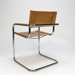 Vintage set of 4 cantilever chairs with cognac saddle leather