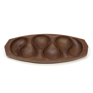 Vintage fruitschaal golvend teak model