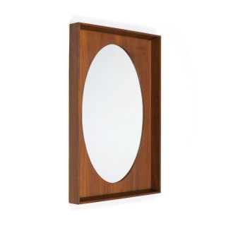 Vintage oval mirror in Danish teak frame