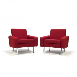 Set van 2 Vintage fauteuils met rode bekleding