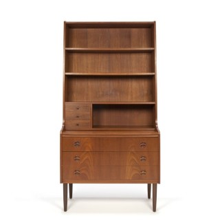 Vintage Deense secretaire/ boekenkast in teakhout