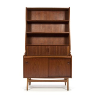 Deense vintage boekenkast met werkblad in teakhout