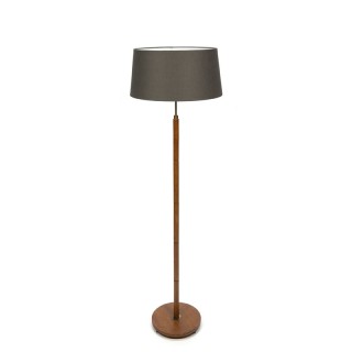 Teakhouten vintage vloerlamp met stoffen kap