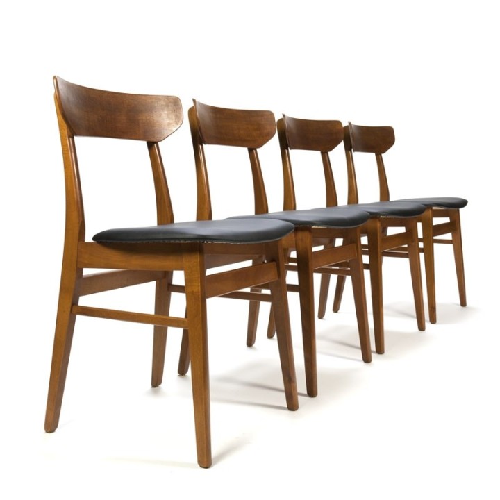 Set van 4 vintage Deense teakhouten eettafel stoelen
