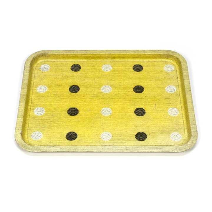 Vintage metalen dienblad geel met stippen