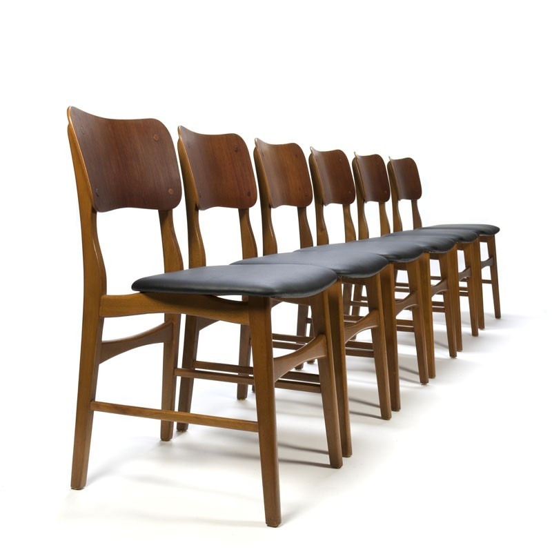 set van 6 teakhouten eettafel stoelen - Retro