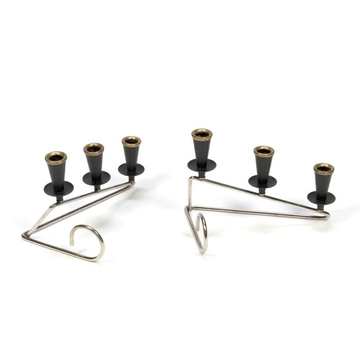 Vintage set with brass candlesticks fifties detail