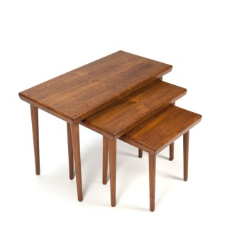 Teakhouten vintage nesttafeltjes set van 3