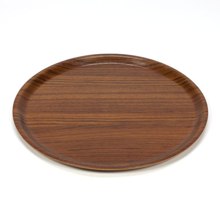 Rond vintage dienblad teak