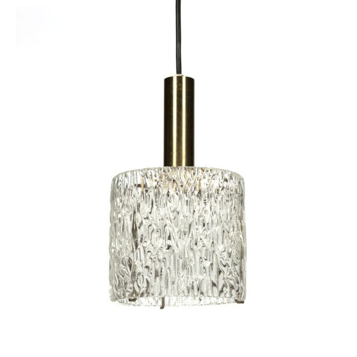 Vintage glazen hanglamp met messing details