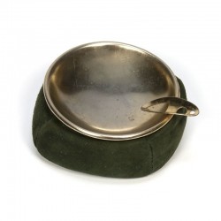 Vintage brass ashtray with green leather