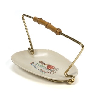 Vintage small serving dish pottery and brass