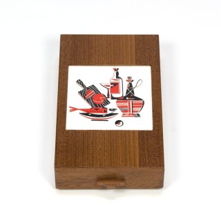 Vintage teak box with tile and opener
