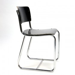 Vintage chrome tubular frame chair with black seat