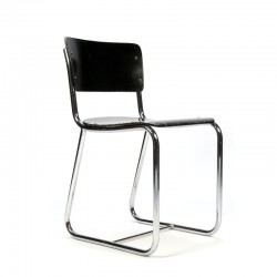 Vintage chrome tubular frame chair with black seat
