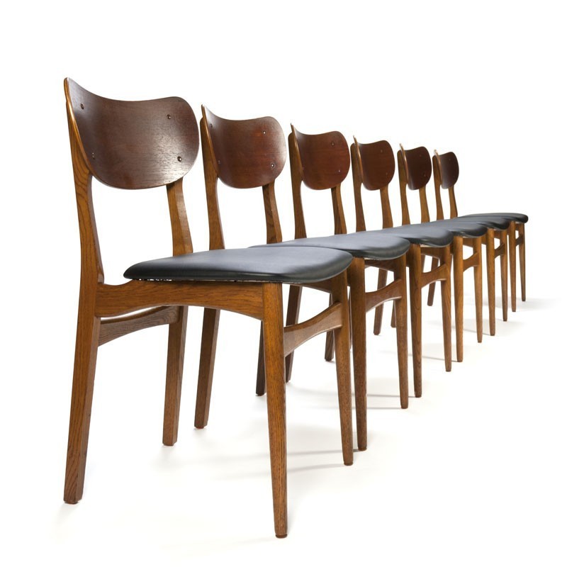 gastheer Guinness speelplaats Zes teakhouten eettafel stoelen vintage Deens design -