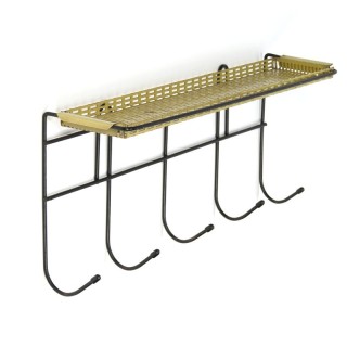 Vintage perforated metal rack with hooks