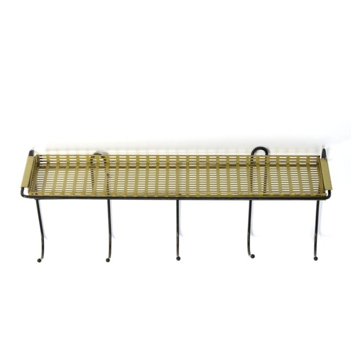 Vintage geperforeerd metalen rekje met haakjes