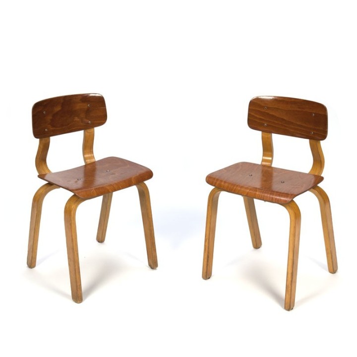 Vintage set of plywood chairs for children