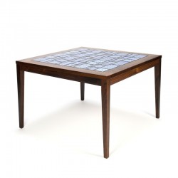 Danish vintage coffee table rosewood wood with blue tiles