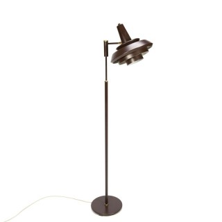 Deense vintage vloerlamp met bruin metalen kap