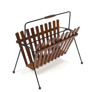Vintage newspaper rack teak and metal