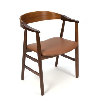Deense vintage bureaustoel met cognac kleurige bekleding