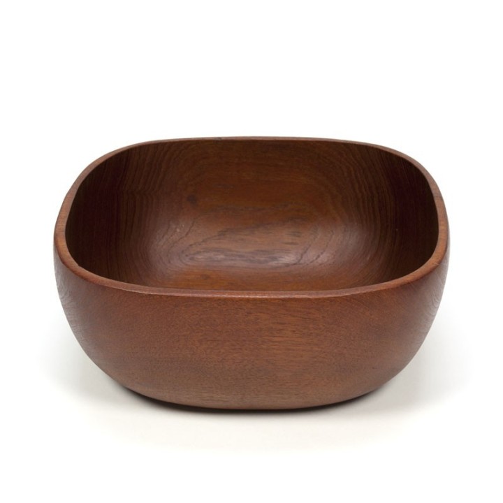 Vierkante vintage grote teakhouten schaal