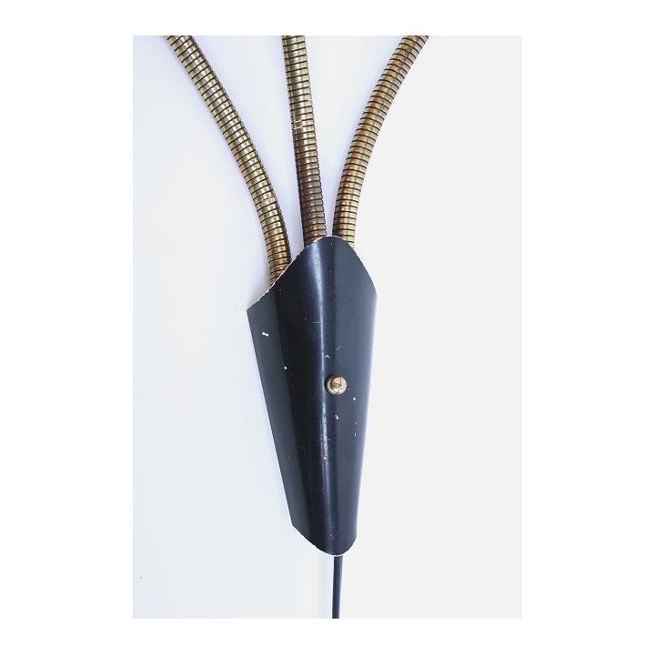 Wandlamp met 3 gekleurde kapjes 1950's - Retro Studio