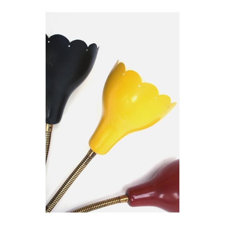 Wandlamp met 3 gekleurde kapjes 1950's - Retro Studio