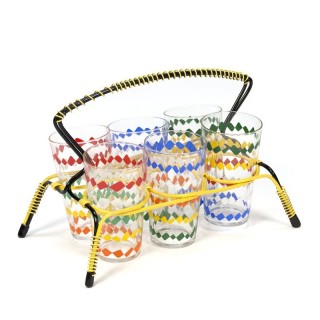 Vintage long drink glasses in holder