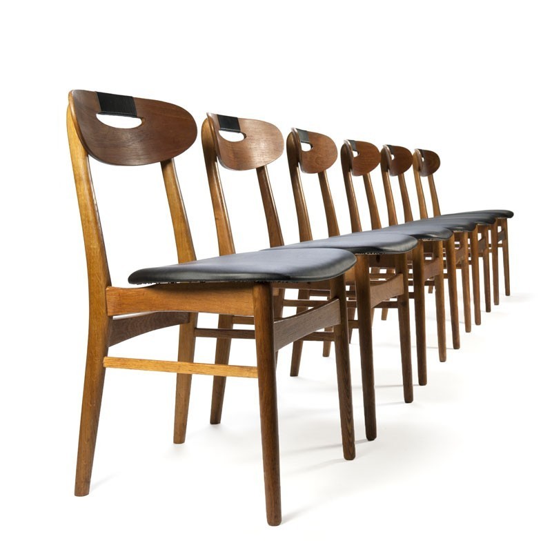 Kampioenschap het internet druk Deense vintage set van 6 teakhouten eettafel stoelen -