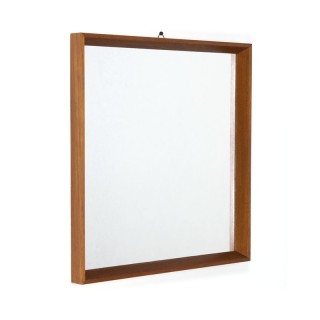 Danish square vintage mirror with teak edge