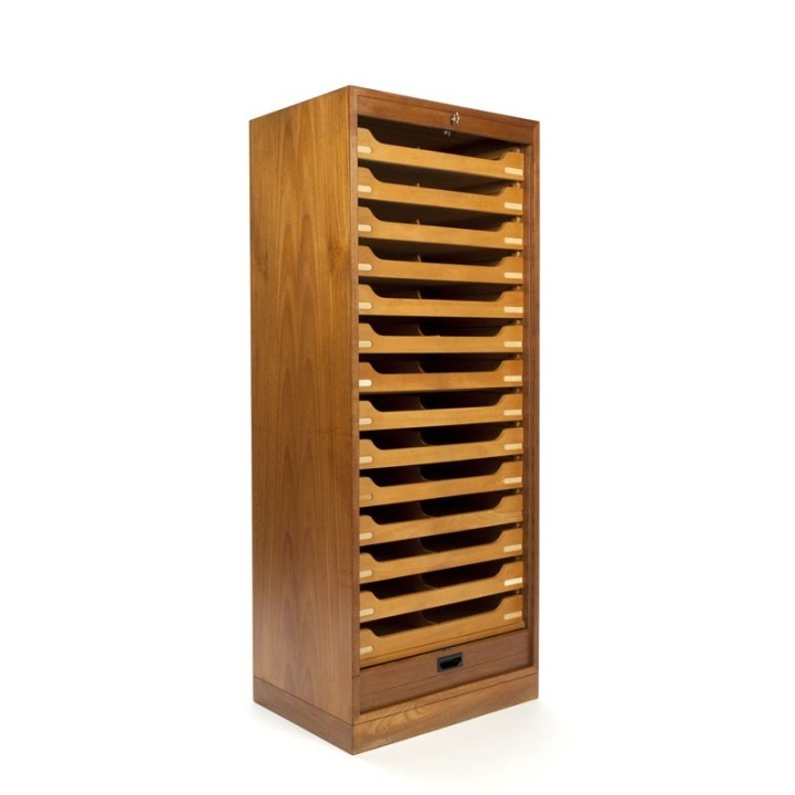 Hoge Deense vintage teakhouten archiefkast