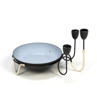 Vintage Deense kandelaar met emaille schaal