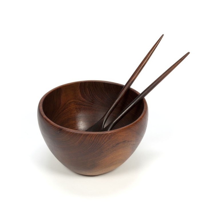 Vintage teakhouten schaal met slacouvert