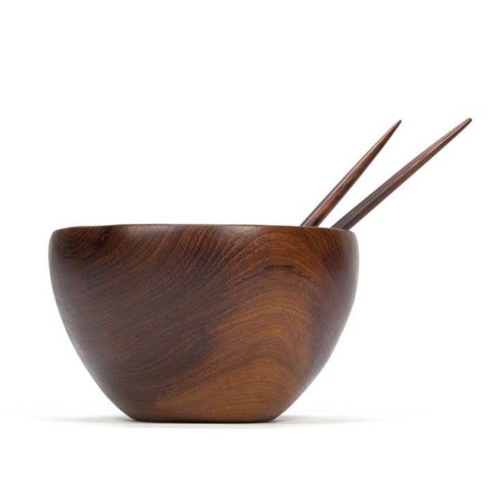 Vintage teak bowl with salad cover