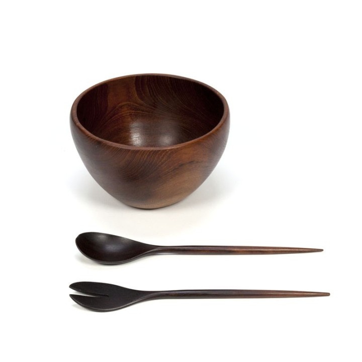 Vintage teakhouten schaal met slacouvert