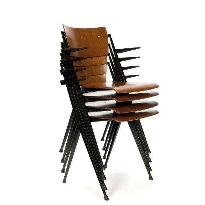Vintage Pyramide stoelen set van 4 ontwerp Wim Rietveld