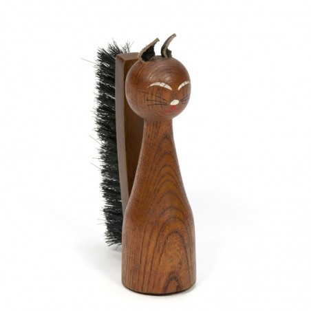 Vintage small teak cat with brush