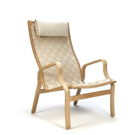 Vintage Deense fauteuil met geweven linnen