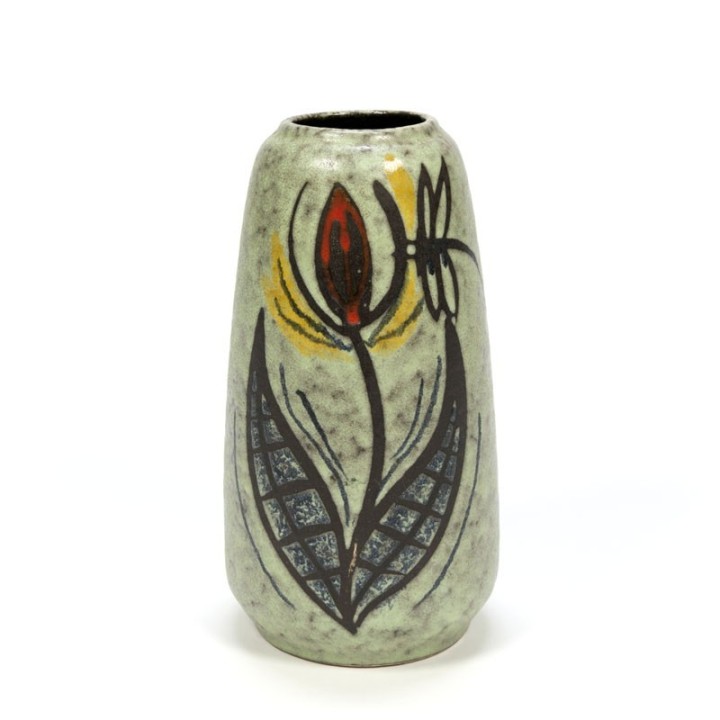 Vintage West-Germany vaas met bloem afbeelding